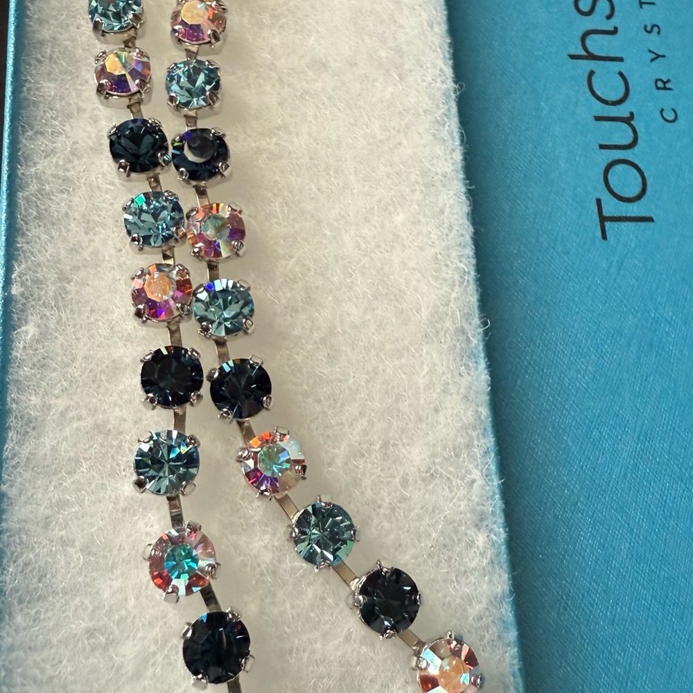 Touchstone Crystal necklace bling denim blues & aurora borealis